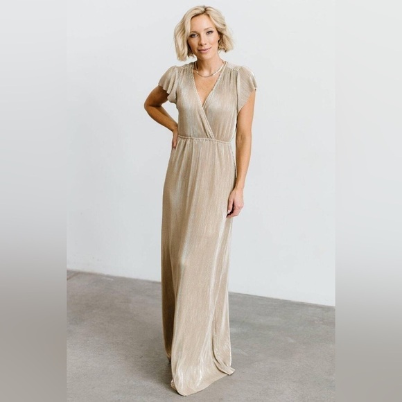 BALTIC BORN Athena Pleated Maxi Dress In Gold - Picture 2 of 12